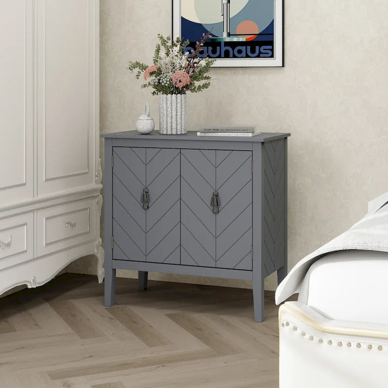 2 Door Wooden Cabinets with Adjustable Shelve, Wood Cabinet Vintage Style Sideboard for Living Room, Dining Room, Office