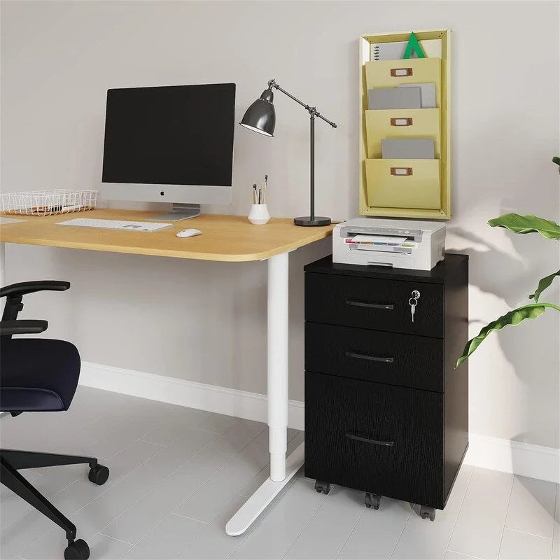 File Cabinet with Lock3 Drawer Wood Rolling - 15D x 15W x 26H