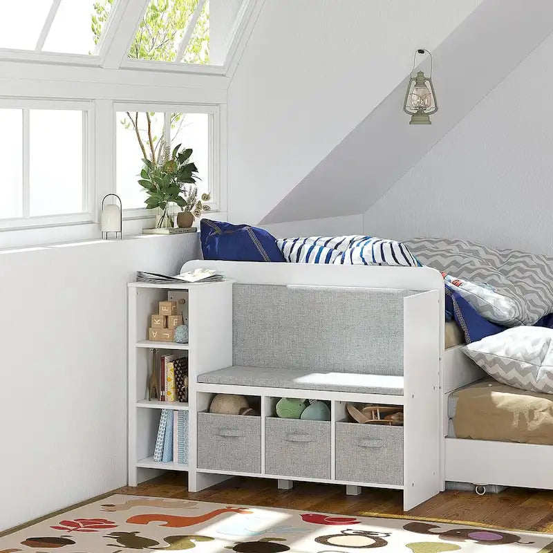 COSTARS Kids Bookshelf with Reading Nook, Toddler Bookcase Bench and Toy Storage Organizer with Seat and Back Cushion