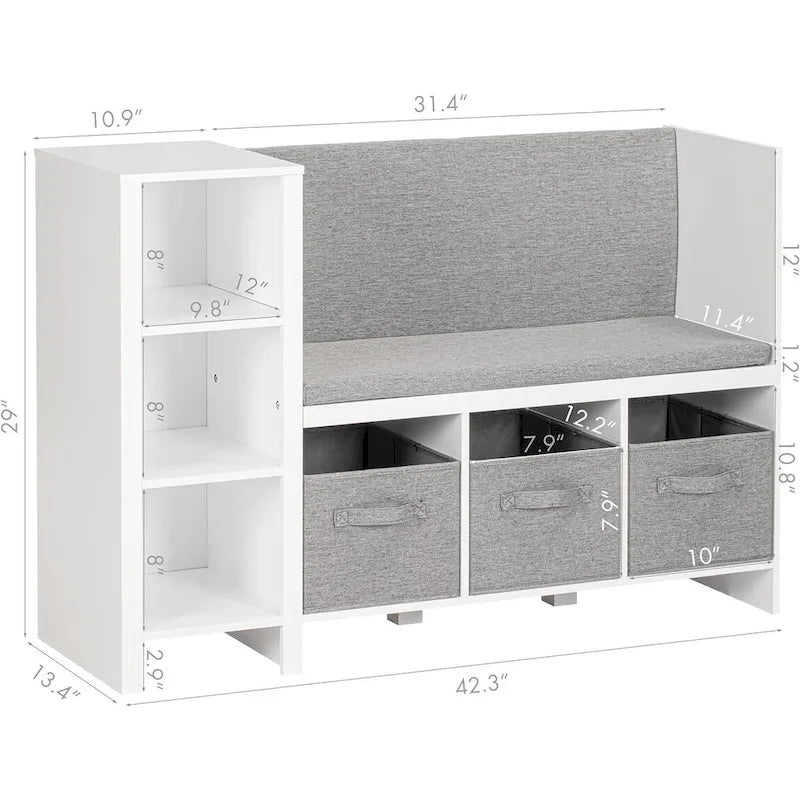 COSTARS Kids Bookshelf with Reading Nook, Toddler Bookcase Bench and Toy Storage Organizer with Seat and Back Cushion