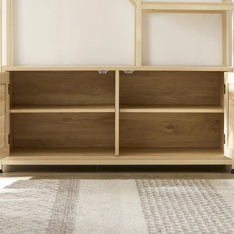 Rattan bookshelf 5 tiers Bookcases Storage Rack with cabinet