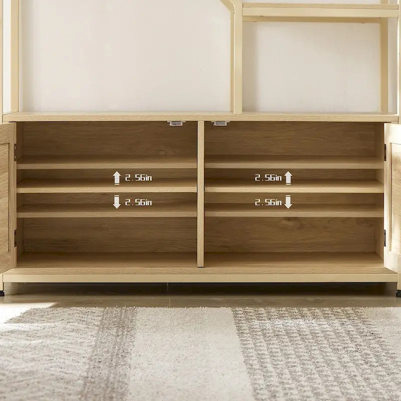 Rattan bookshelf 5 tiers Bookcases Storage Rack with cabinet