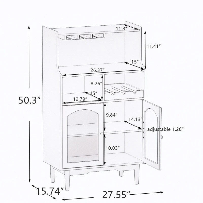 Modern Wine Cabinet Sideboard with Removable Rack and Wine Glass Rack and 2-Door Glass Cabinet for Living Room, Dining Room