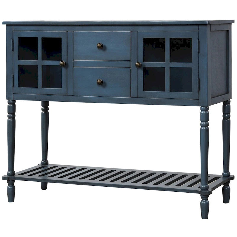 Sideboard Console Table with Bottom Shelf, Farmhouse Wood/Glass Buffet Storage Cabinet Living Room