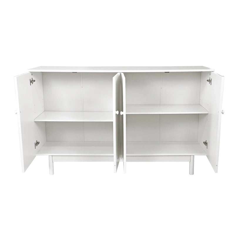 Modern 4 Door Intaglio Storage Cabinet with Adjustable Shelf, Stylish and Accent Cabinet with Pine Legs, Buffet Sideboard