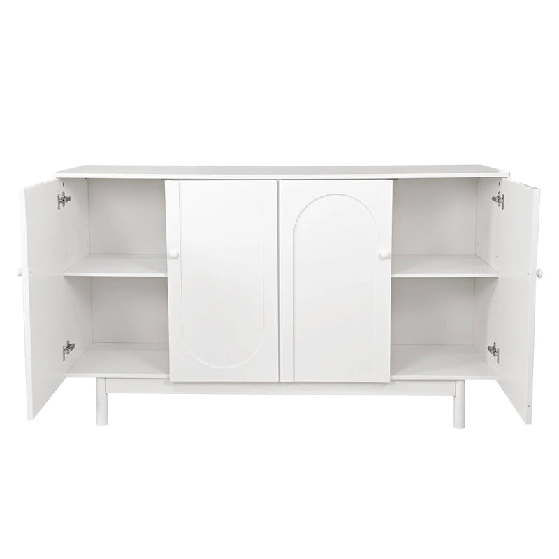 Modern 4 Door Intaglio Storage Cabinet with Adjustable Shelf, Stylish and Accent Cabinet with Pine Legs, Buffet Sideboard