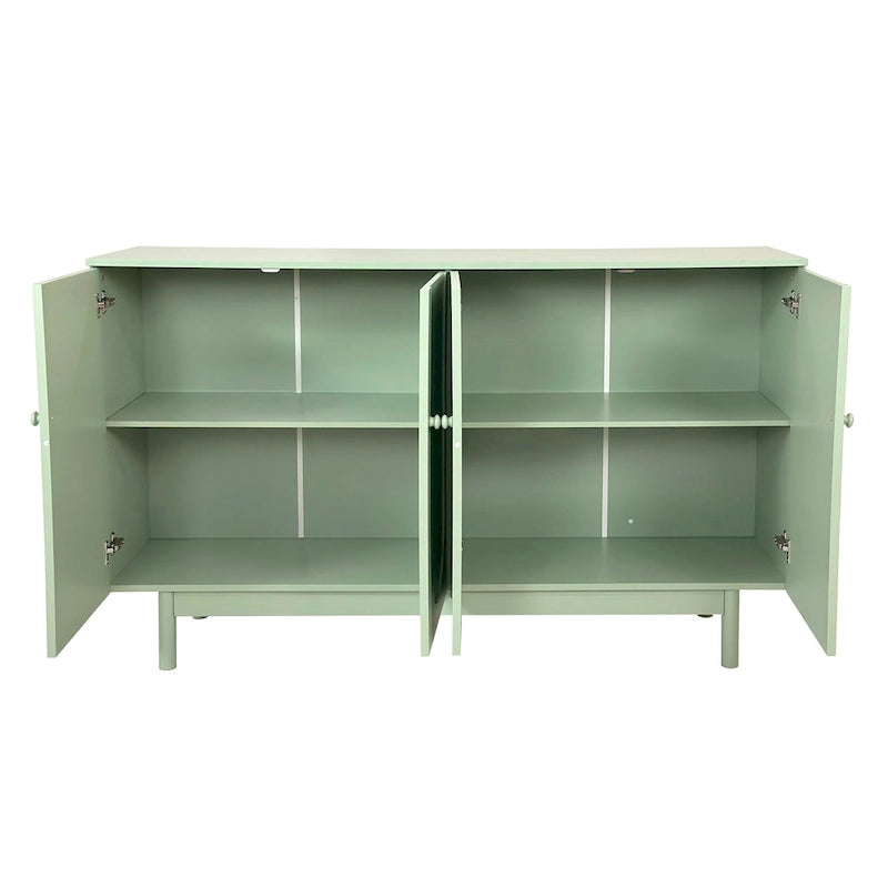 Modern 4 Door Intaglio Storage Cabinet with Adjustable Shelf, Stylish and Accent Cabinet with Pine Legs, Buffet Sideboard