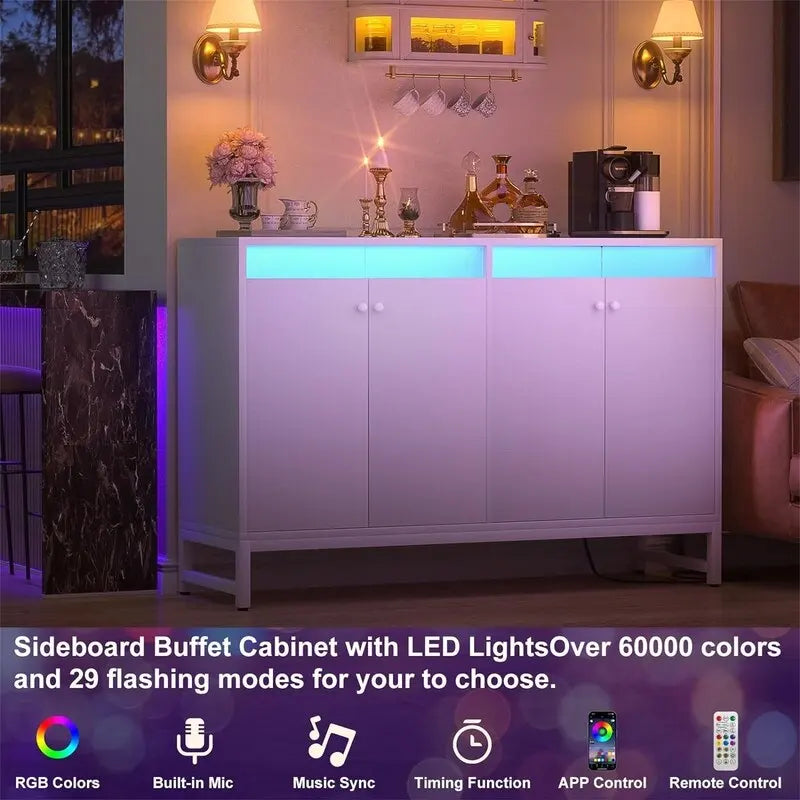 Sideboard Buffet Cabinet with Power Outlet - 13.78D x 46.85W x 31.88H