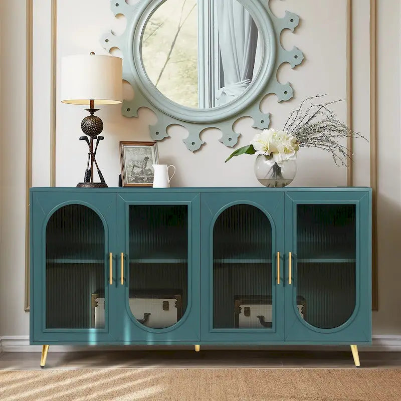60 inches Wood TV Stand with Storage Cabinet and Glass Door