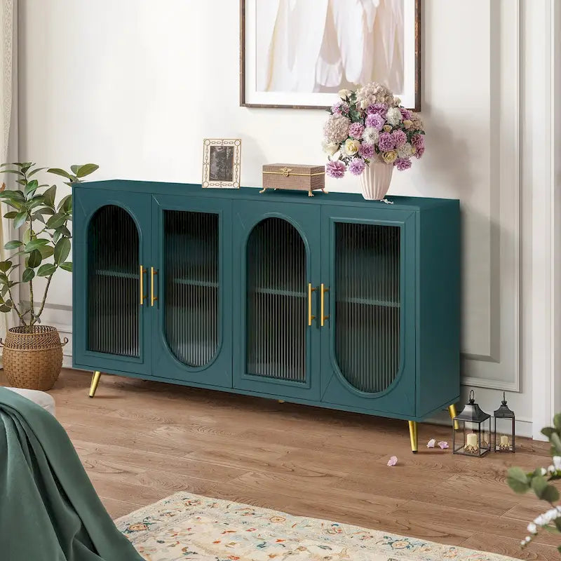 60 inches Wood TV Stand with Storage Cabinet and Glass Door