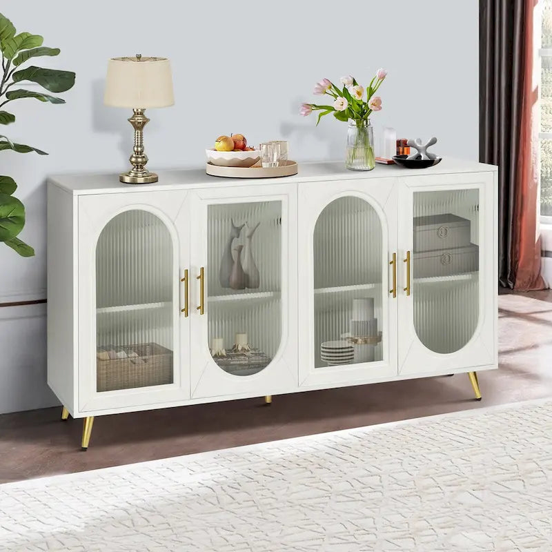 60 inches Wood TV Stand with Storage Cabinet and Glass Door