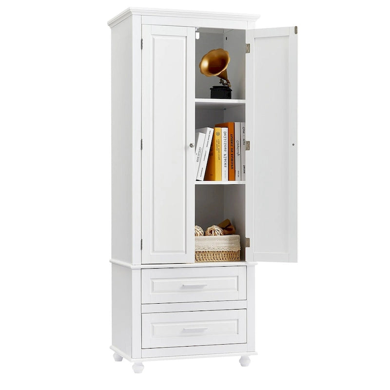 Tall Storage Cabinet with Two Drawers for Bathroom/Office, White