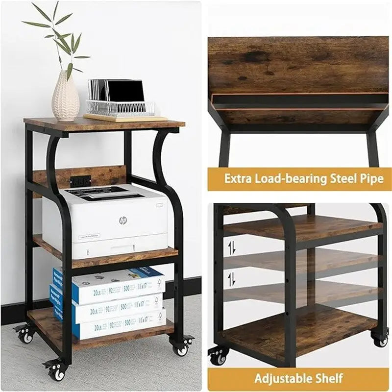 3 Tier Printer Stand,Printer Table with Adjustable Storage Shelf - 19.7 x 15.7 x 29.5 inches