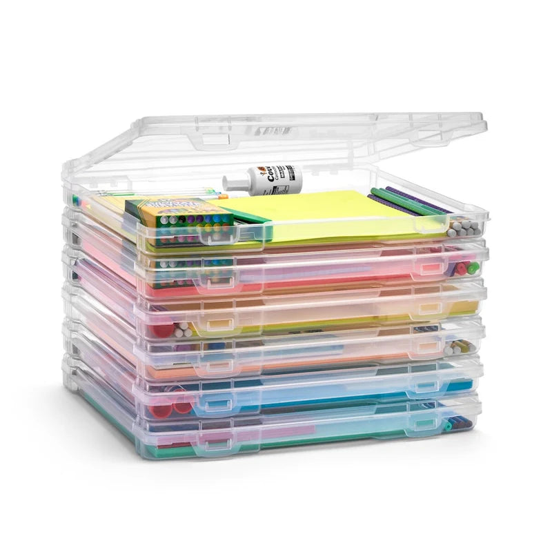 Sorbus Thin Clear Stackable Portable Project Case, Interior 10x12 Snap-Tight Closure Storage Office Supplies - Set of 6