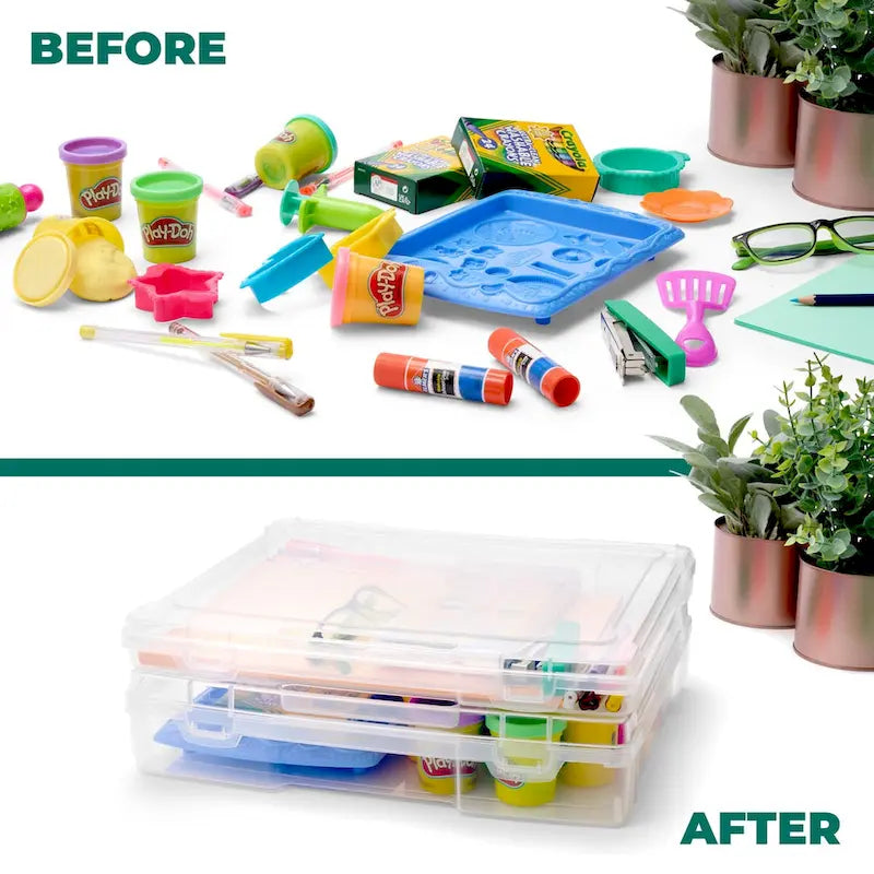 Sorbus Thin Clear Stackable Portable Project Case, Interior 10x12 Snap-Tight Closure Storage Office Supplies - Set of 6