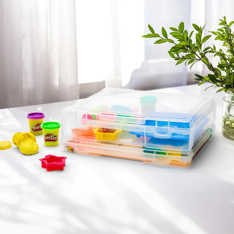 Sorbus Thin Clear Stackable Portable Project Case, Interior 10x12 Snap-Tight Closure Storage Office Supplies - Set of 6