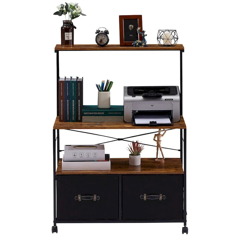 Javlergo 2-Drawer Lateral File Cabinet, Mobile Printer Stand with Open Storage Shelf for Home Office