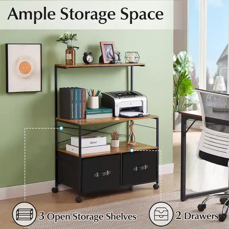 Javlergo 2-Drawer Lateral File Cabinet, Mobile Printer Stand with Open Storage Shelf for Home Office