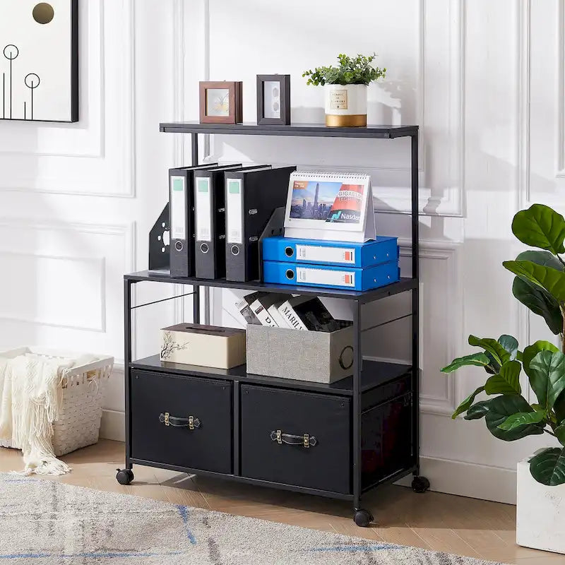 Javlergo 2-Drawer Lateral File Cabinet, Mobile Printer Stand with Open Storage Shelf for Home Office
