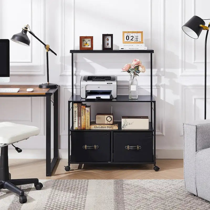 Javlergo 2-Drawer Lateral File Cabinet, Mobile Printer Stand with Open Storage Shelf for Home Office