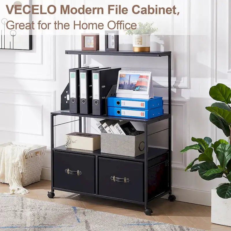 Javlergo 2-Drawer Lateral File Cabinet, Mobile Printer Stand with Open Storage Shelf for Home Office