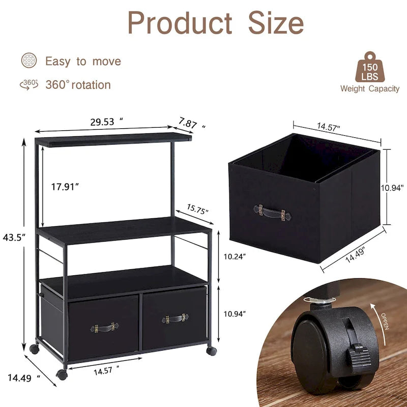 Javlergo 2-Drawer Lateral File Cabinet, Mobile Printer Stand with Open Storage Shelf for Home Office