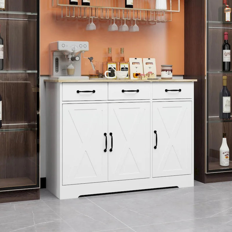 Farmhouse Buffet Cabinet Storage Sideboard with 3 Drawers and 3 Doors