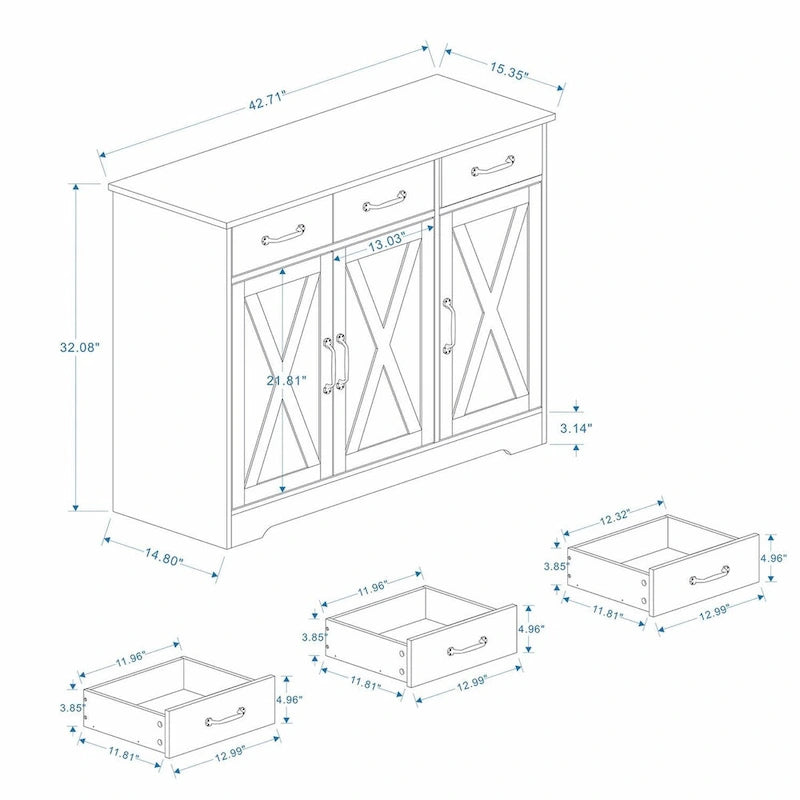 Farmhouse Buffet Cabinet Storage Sideboard with 3 Drawers and 3 Doors