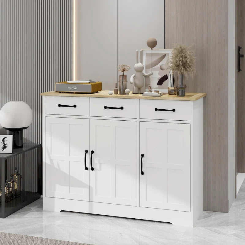 Farmhouse Buffet Cabinet Storage Sideboard with 3 Drawers and 3 Doors