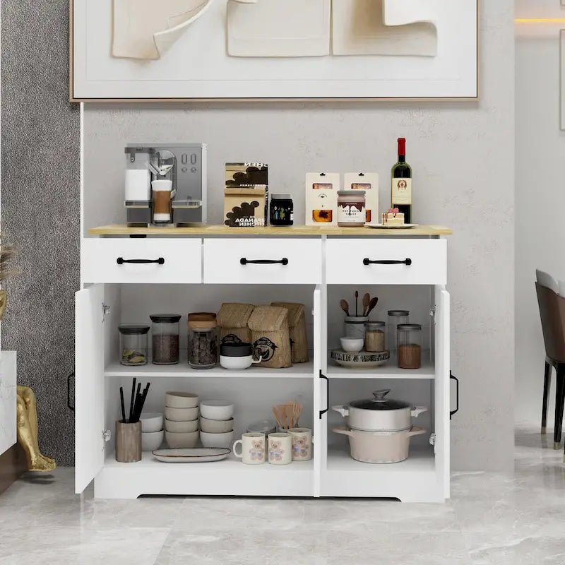Farmhouse Buffet Cabinet Storage Sideboard with 3 Drawers and 3 Doors