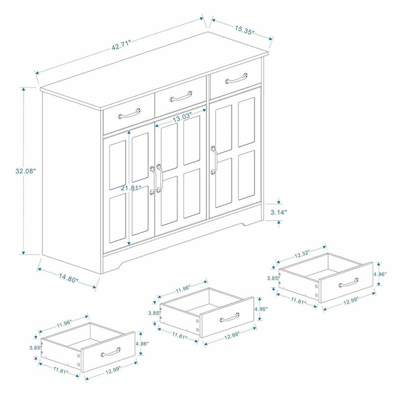 Farmhouse Buffet Cabinet Storage Sideboard with 3 Drawers and 3 Doors