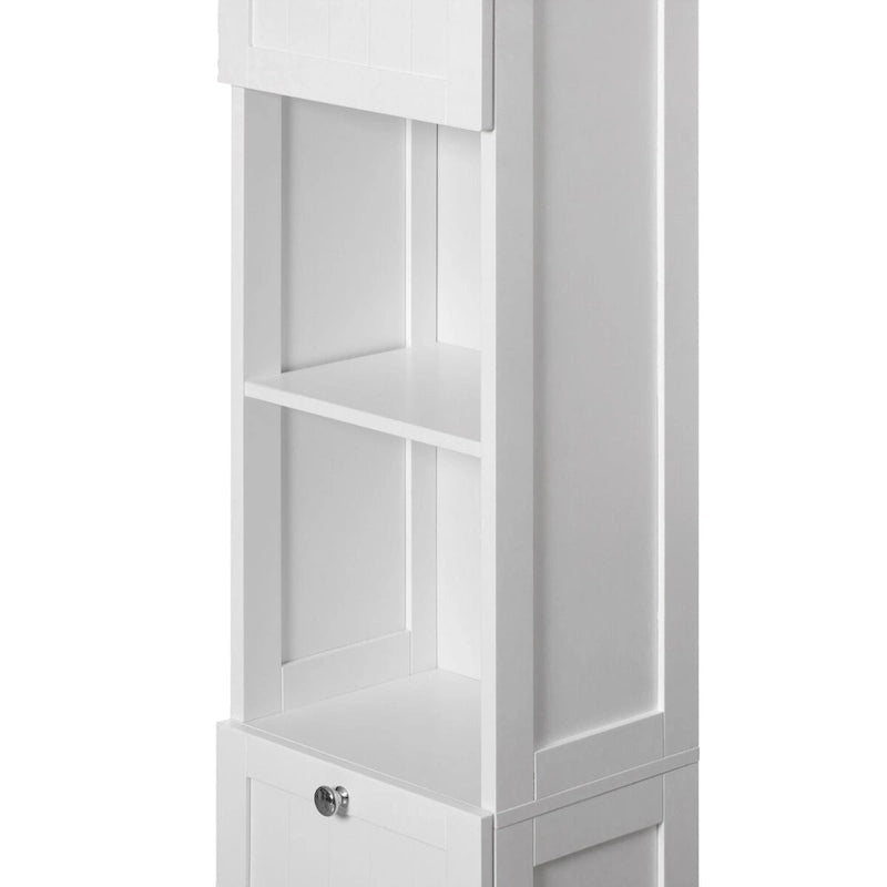 White Tall Standing Bathroom Linen Tower Storage Cabinet