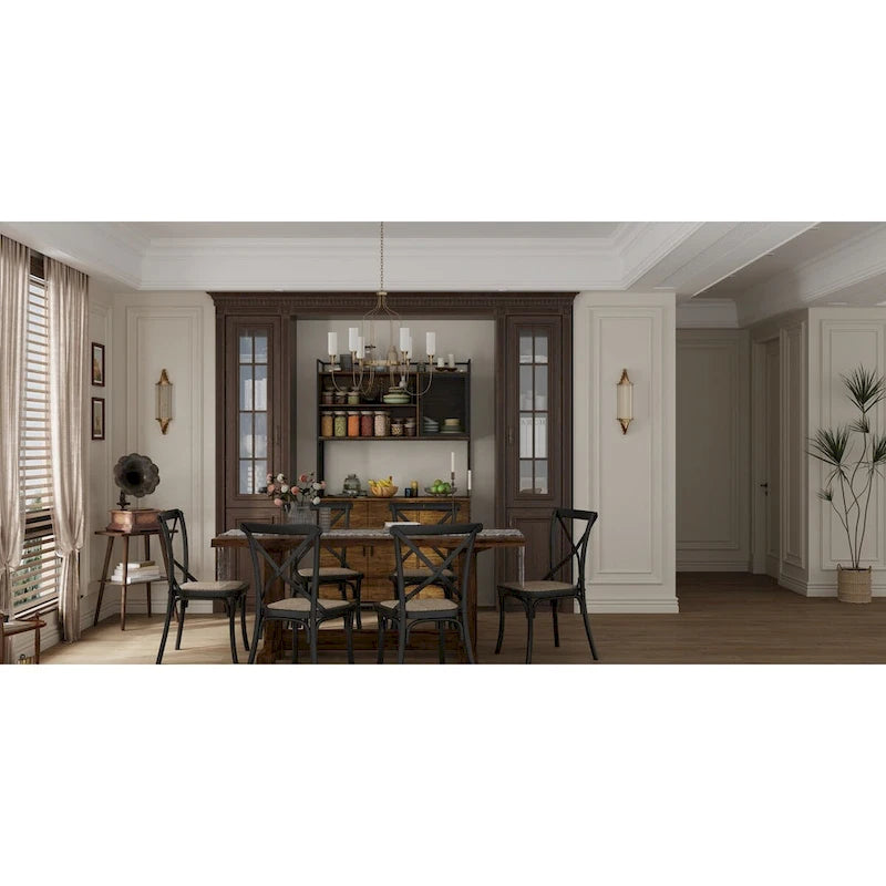 Multifunctional Kitchen Cabinet Collection Metal Frame Shelf Brown Walnut Color