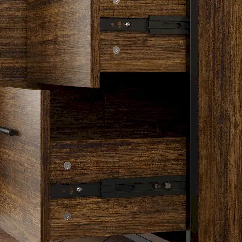 Multifunctional Kitchen Cabinet Collection Metal Frame Shelf Brown Walnut Color