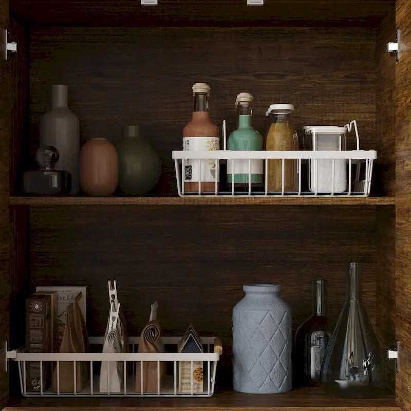 Multifunctional Kitchen Cabinet Collection Metal Frame Shelf Brown Walnut Color