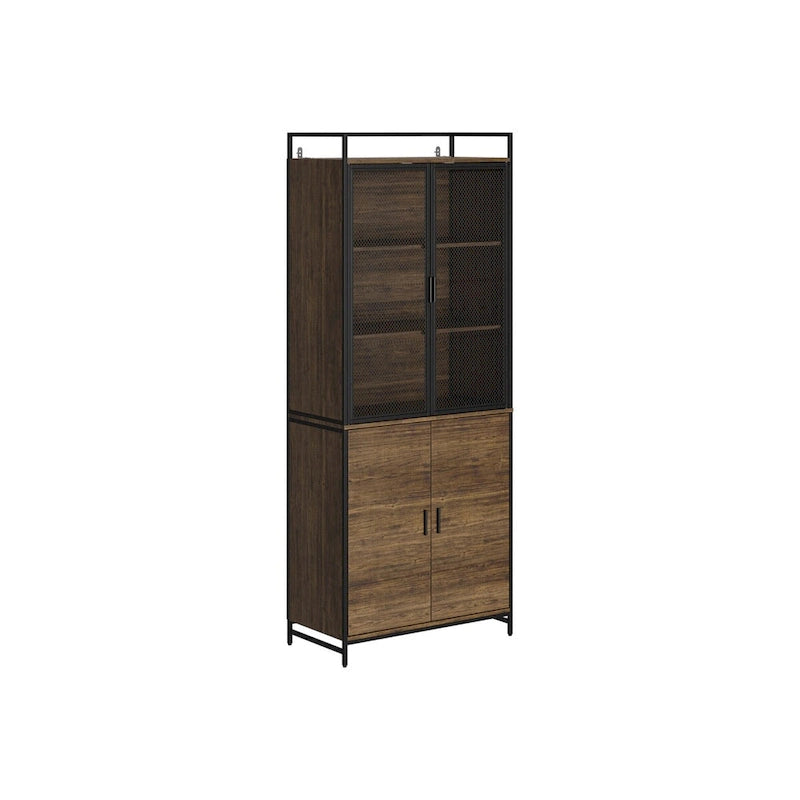 Multifunctional Kitchen Cabinet Collection Metal Frame Shelf Brown Walnut Color