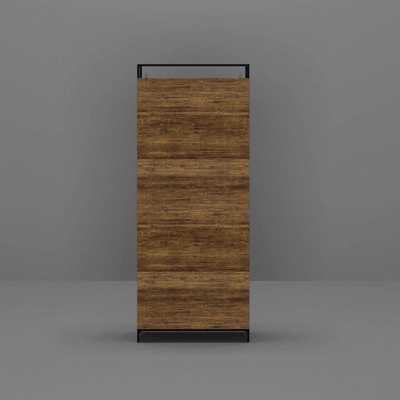 Multifunctional Kitchen Cabinet Collection Metal Frame Shelf Brown Walnut Color