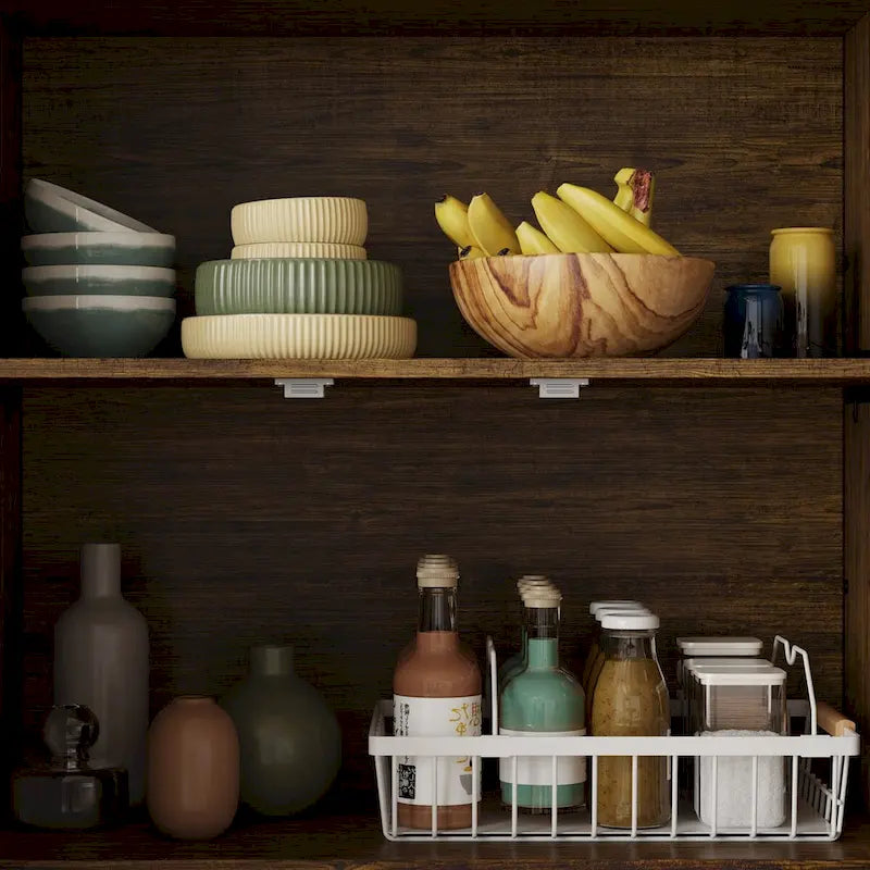 Multifunctional Kitchen Cabinet Collection Metal Frame Shelf Brown Walnut Color