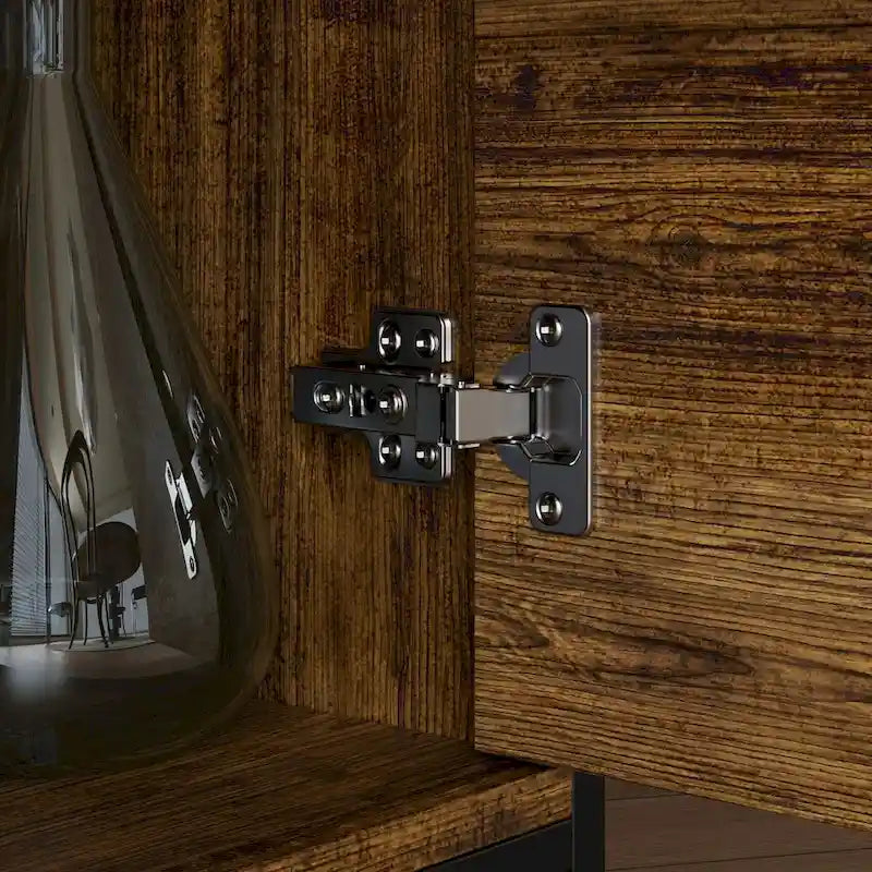 Multifunctional Kitchen Cabinet Collection Metal Frame Shelf Brown Walnut Color