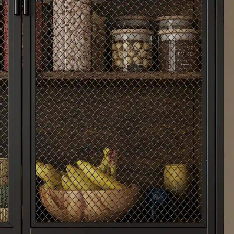 Multifunctional Kitchen Cabinet Collection Metal Frame Shelf Brown Walnut Color