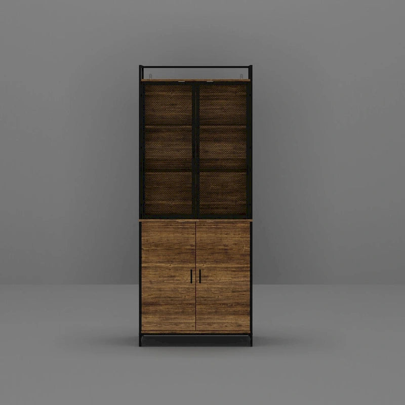 Multifunctional Kitchen Cabinet Collection Metal Frame Shelf Brown Walnut Color