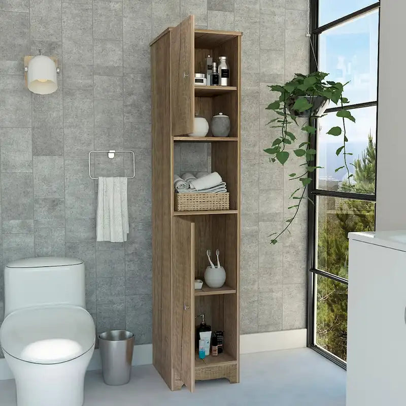 Ibis Linen Cabinet, Double Doors, Four Interior Shelves, Two Cabinets -Light Oak
