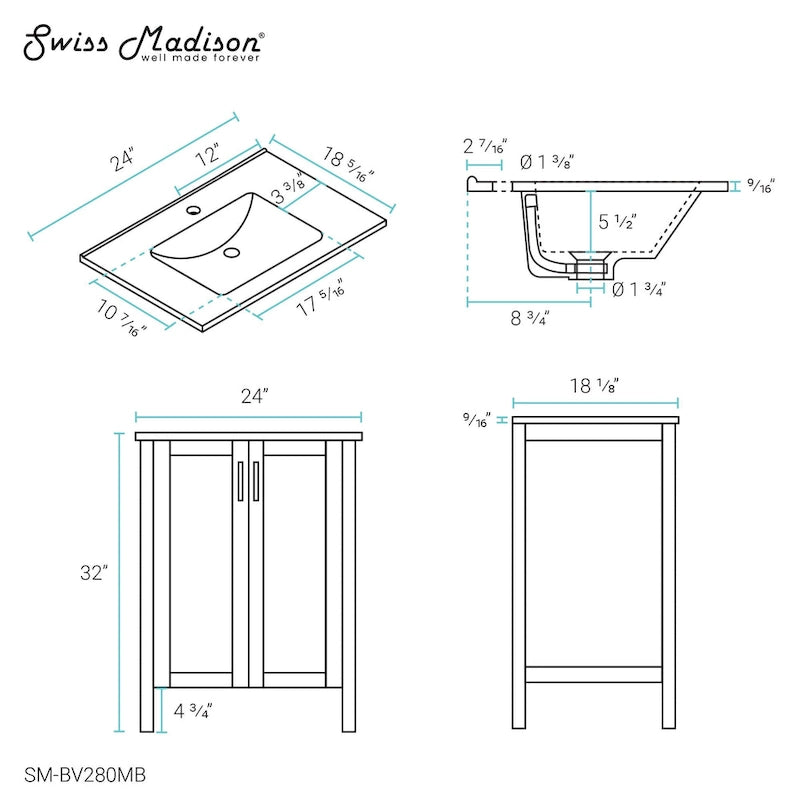 Avallon 24 Bathroom Vanity in Matte Black