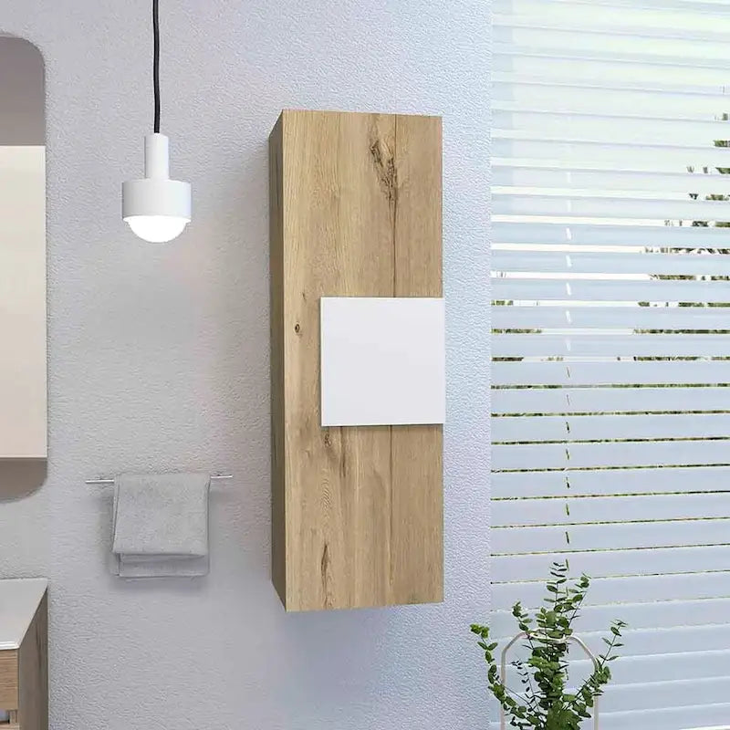 Medicine Cabinet Artic, Three Shelves, Single Door, White / Light Oak Finish