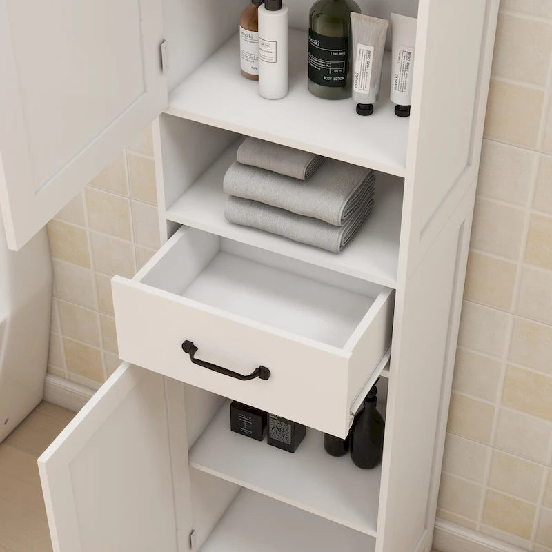 Tall Bathroom Storage Cabinet, Double Door Narrow Height Slim Floor Standing Cabinet