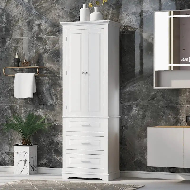 Tall Storage Cabinet with Three Drawers for Bathroom,White Tall Cabinet