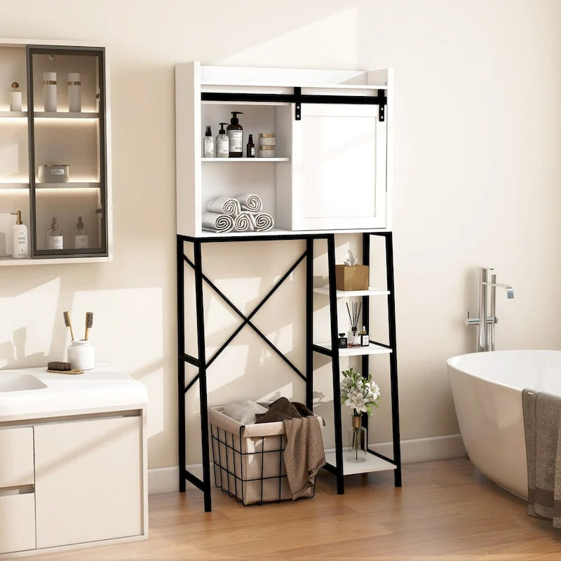 Bathroom Over The Toilet Storage Cabinet With Sliding Barn and Shelves - N/A