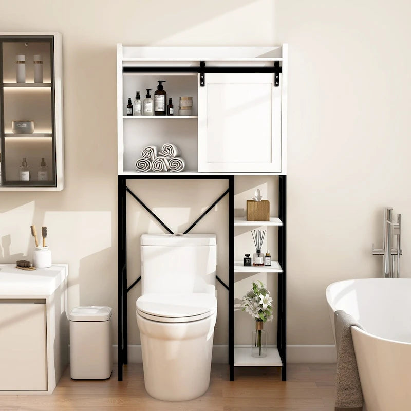 Bathroom Over The Toilet Storage Cabinet With Sliding Barn and Shelves - N/A