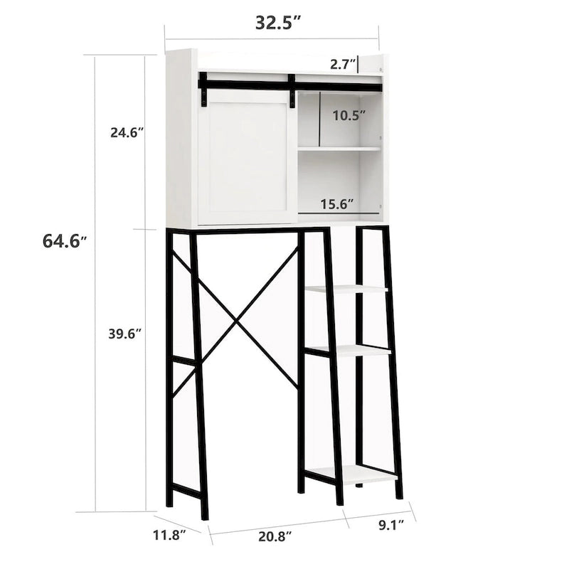 Bathroom Over The Toilet Storage Cabinet With Sliding Barn and Shelves - N/A