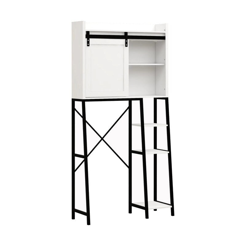 Grondin Mid-Cen tury Modern Style Over-the-Toilet Bathroom Storage Cabinet, Barn Door Wooden Bathroom Organizer Space Saver Rack